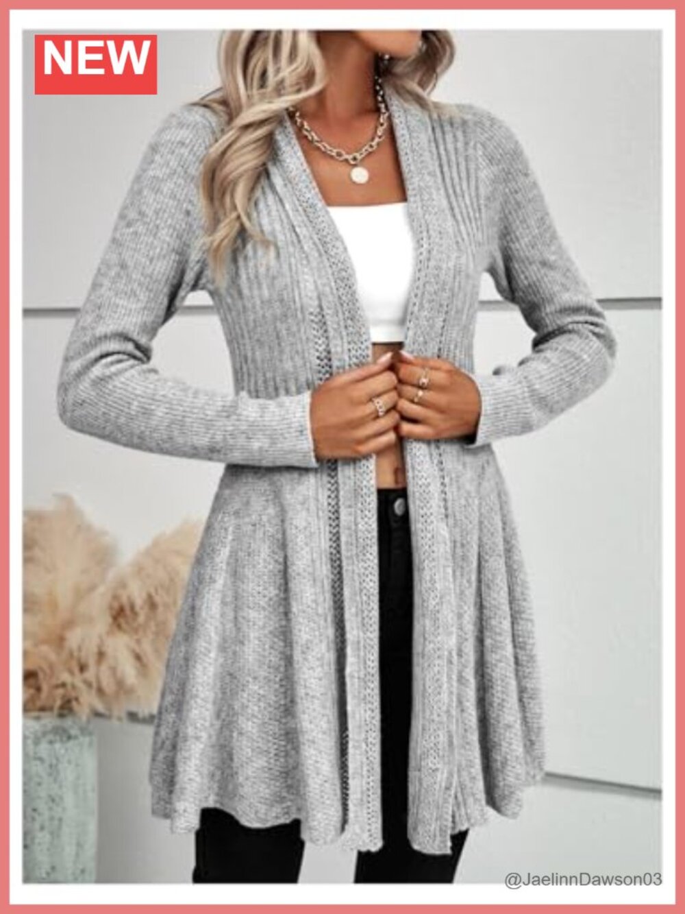 Open Front Ribbed Knit Ruffle Hem Cardigan Lightweight Sweater - Picture 4 of 4